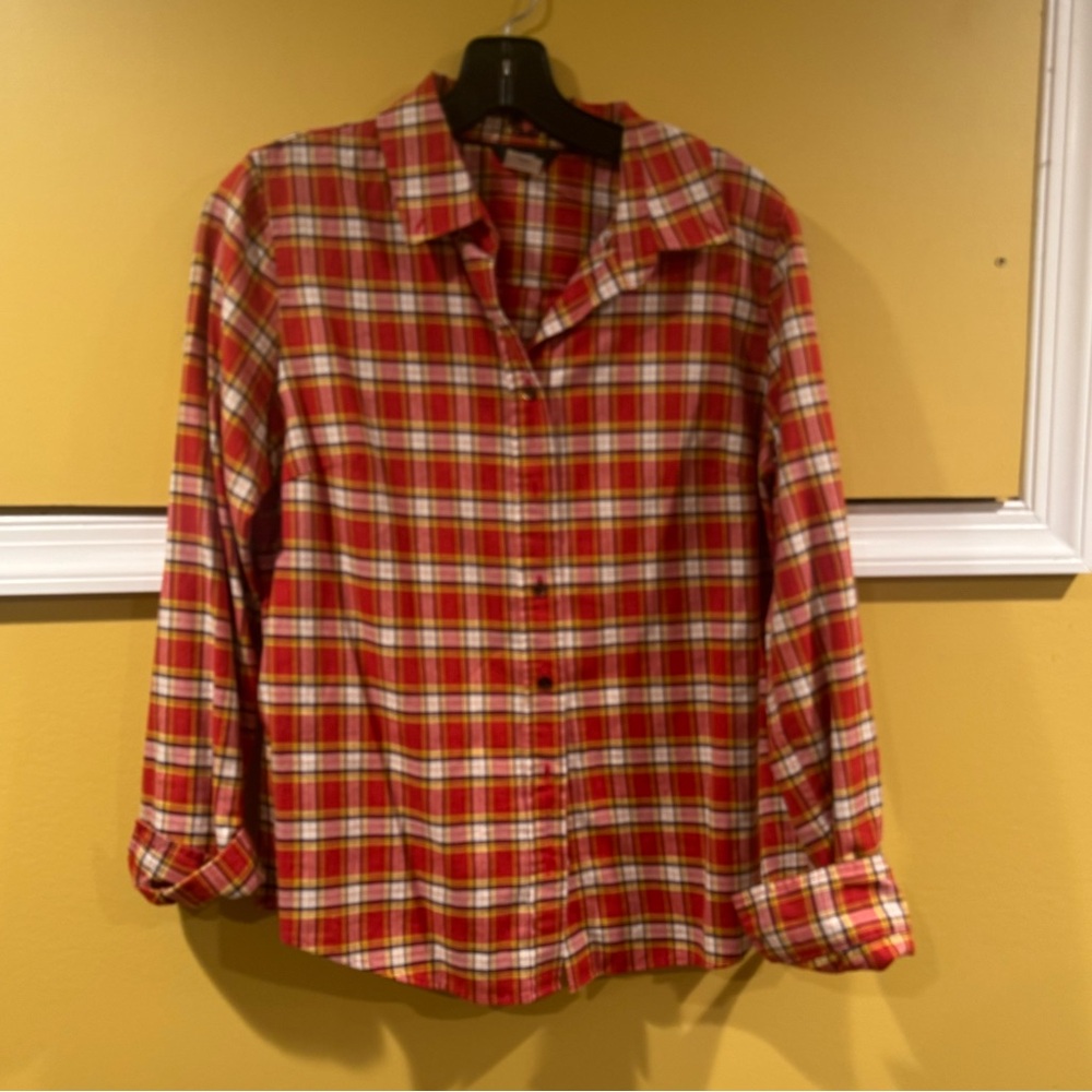 J. Crew red and yellow plaid button down / 100% cotton / Size 6